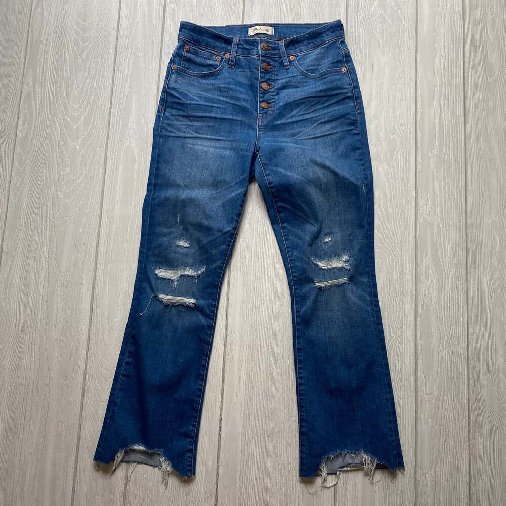 Madewell Denim Distressed Cali Demi Boot Blue Jeans Size 27
